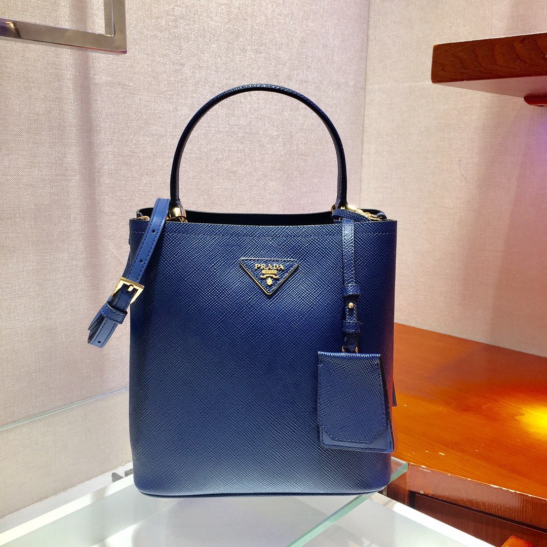 Prada Medium Panier Saffiano Leather Bag Blue/Black 1BA212